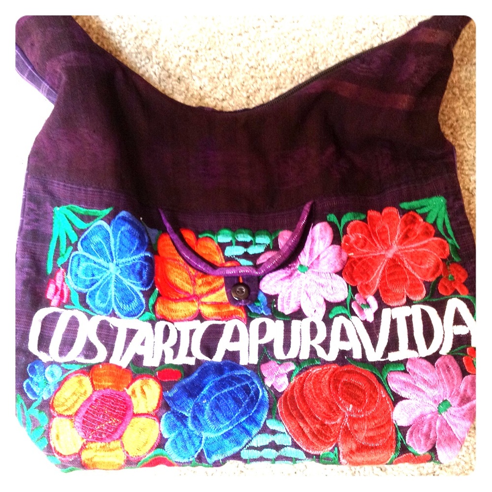 CostaRicaPuraVida colorful floral stitched bag
